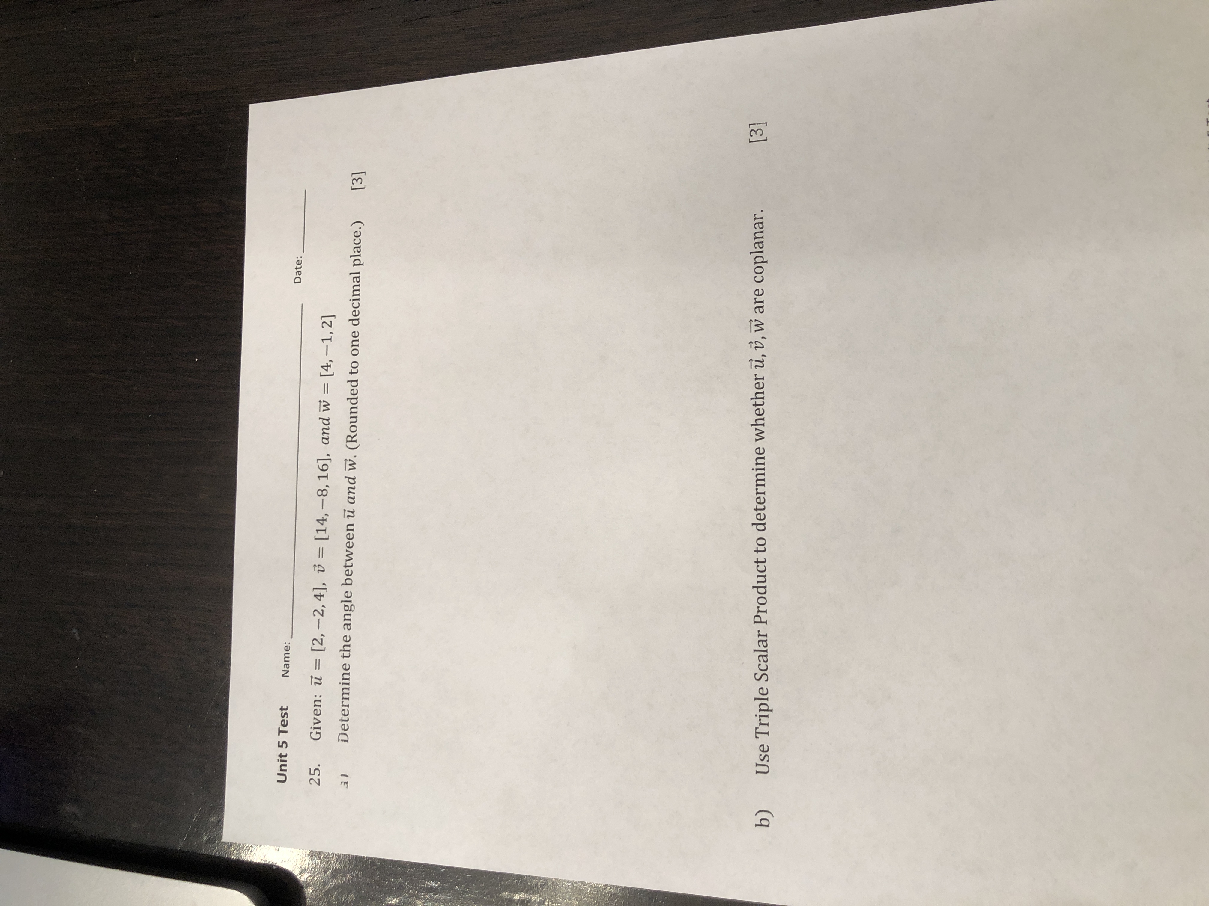  Unit 5 Test Name: Date: _ 25. Given: u = [2,