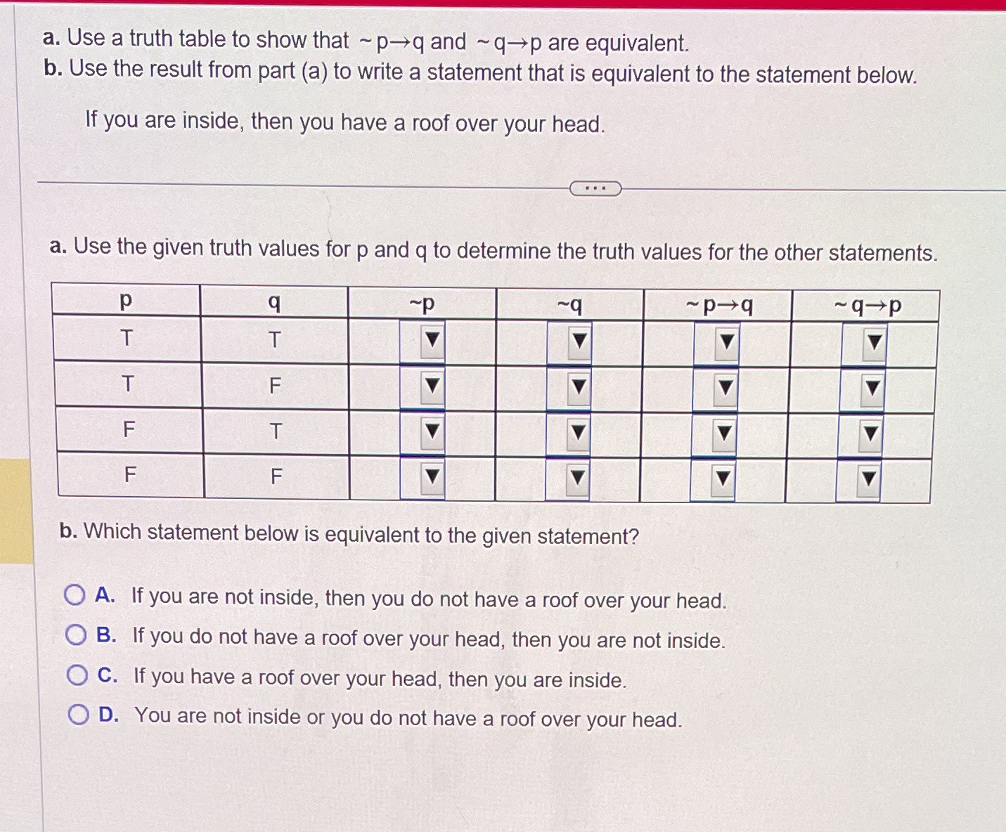 Chapter 3 question 12 --_ a. Use a truth table to