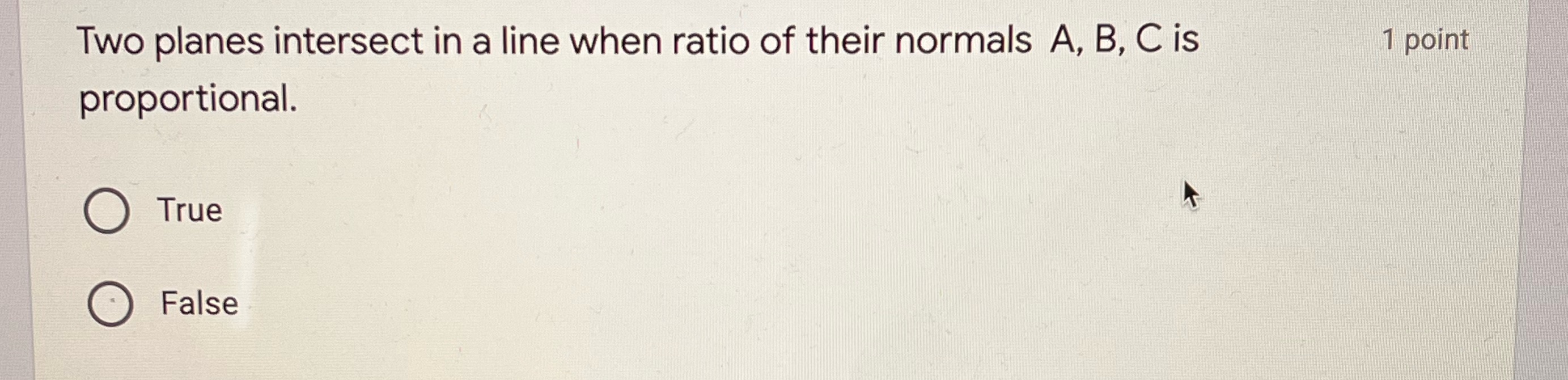 in a line when ratio of their normals A, B, C is