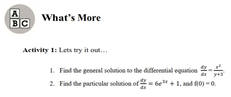  A What's More B C Activity 1: Lets try it out...