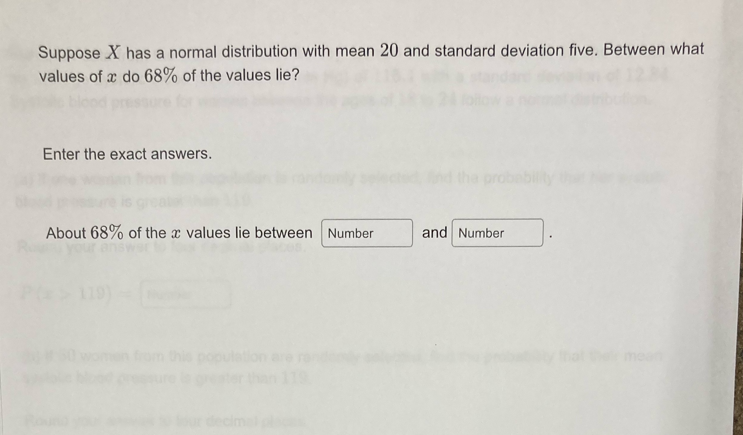 standard deviation five. Between what values of a do 68% of the