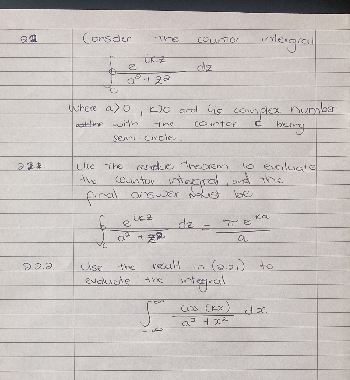 ,170 and iis complex number the with the countor C being semi