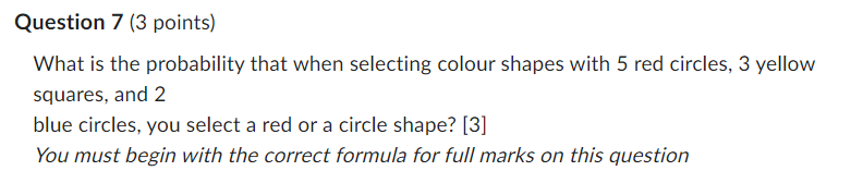 colour shapes with 5 red circles, 3 yellow squares, and 2 blue