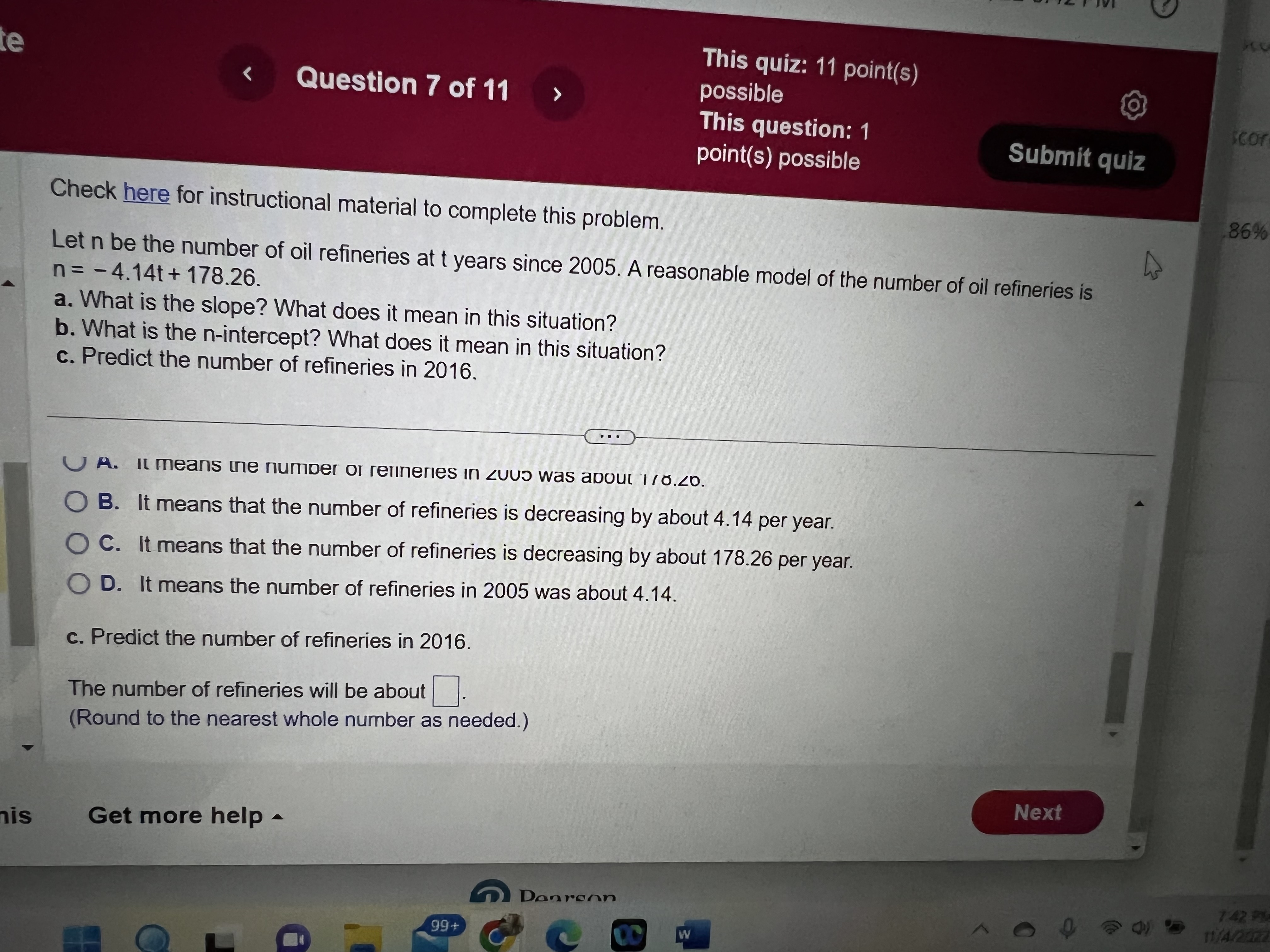 10 A. The g-intercept of the model is 120 8 The g-intercept