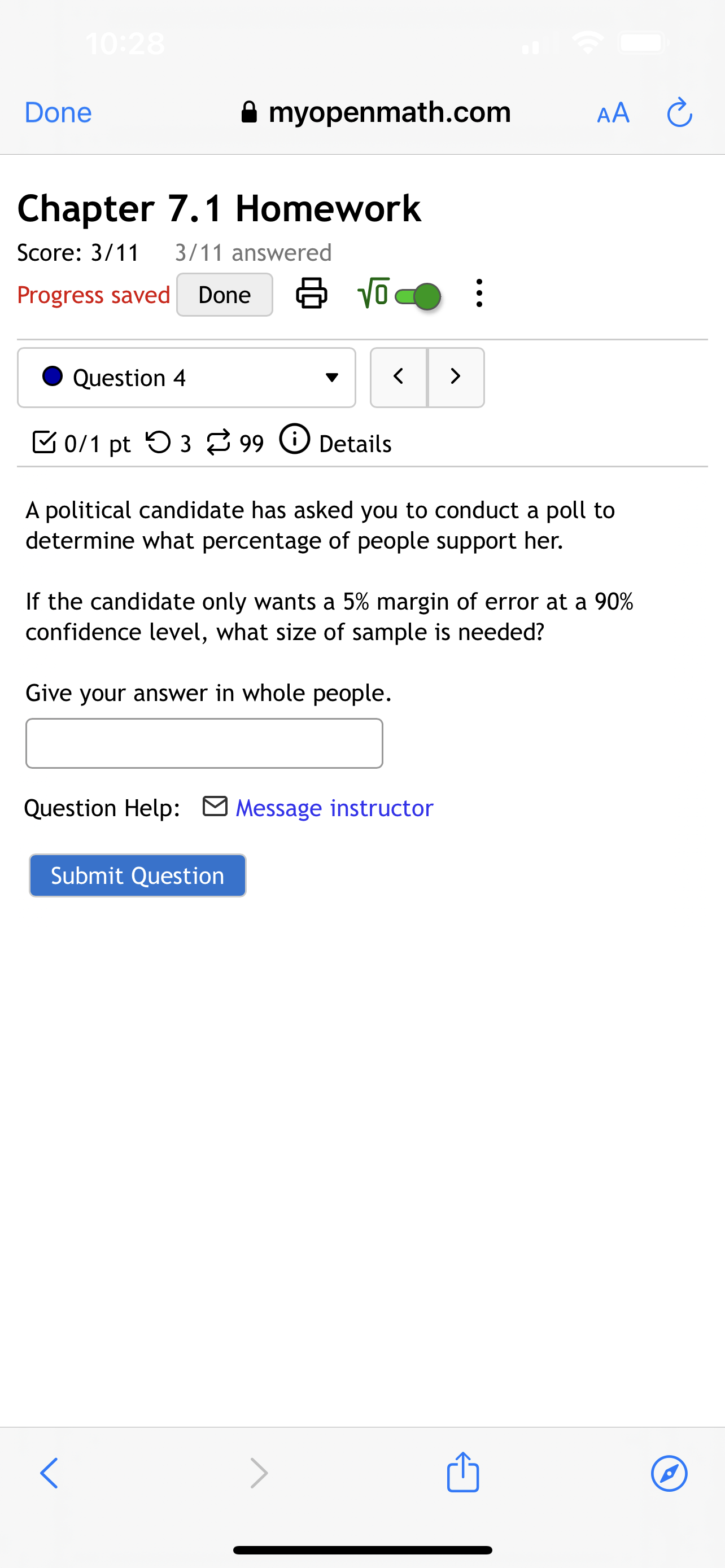 Done & Vo . . . Question 6 l3 0/1 pt '0