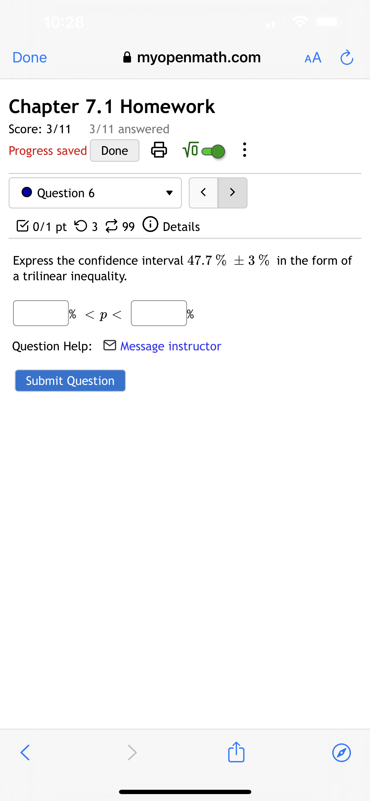 3 8 99 G) Details Express the confidence interval (9.1 % ,