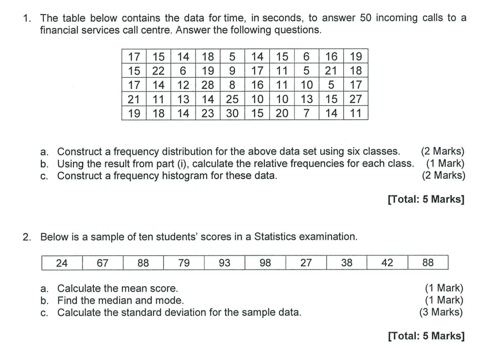  1. The table below contains the data for time, in seconds,