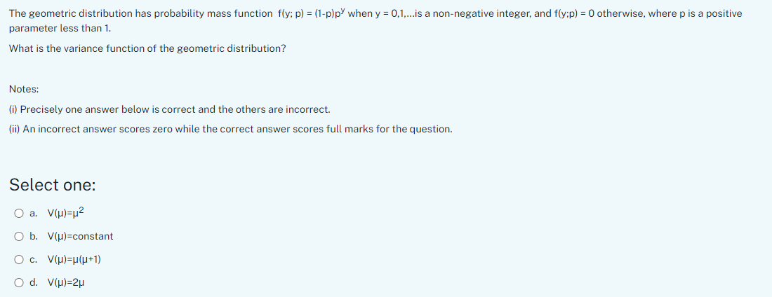 when y = 0,1,...is a non-negative integer, and f(y;p) = 0 otherwise,
