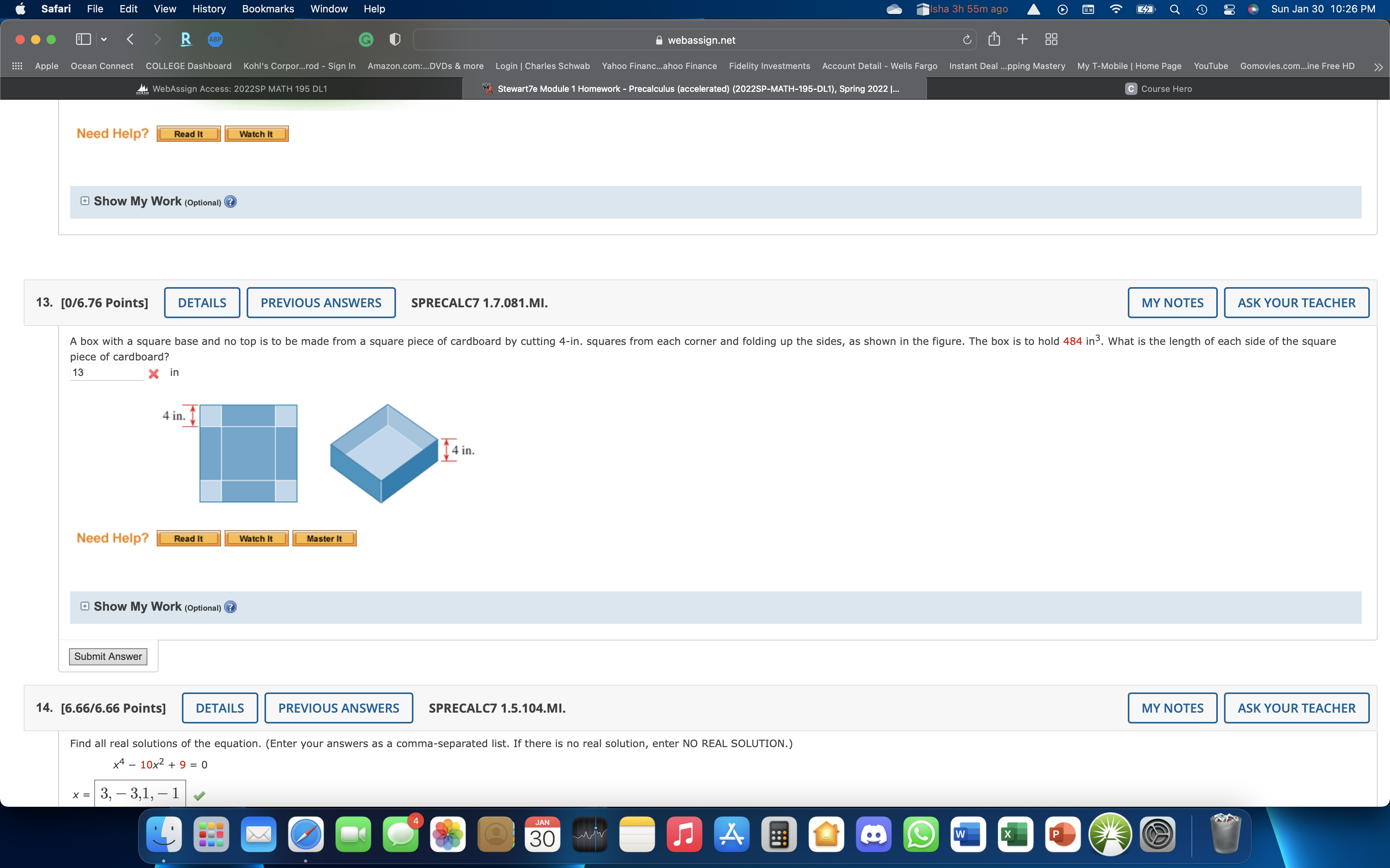 30 10:26 PM R ABP G webassign.net + 88 Apple Ocean Connect
