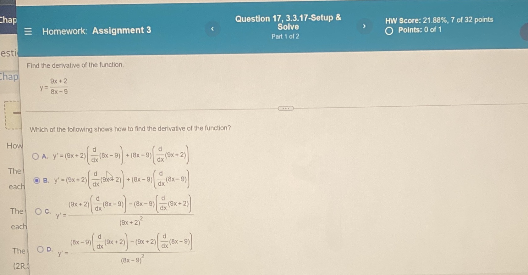21.88%, 7 of 32 points Part 1 of 2 Points: 0 of