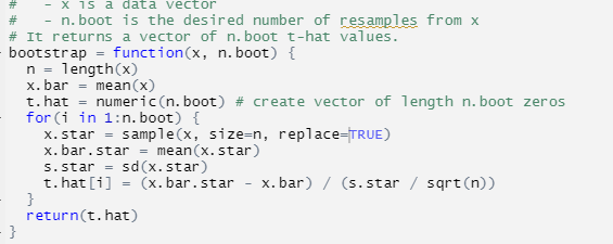 values. bootstrap = function(x, n. boot) { n = length(x) x. bar