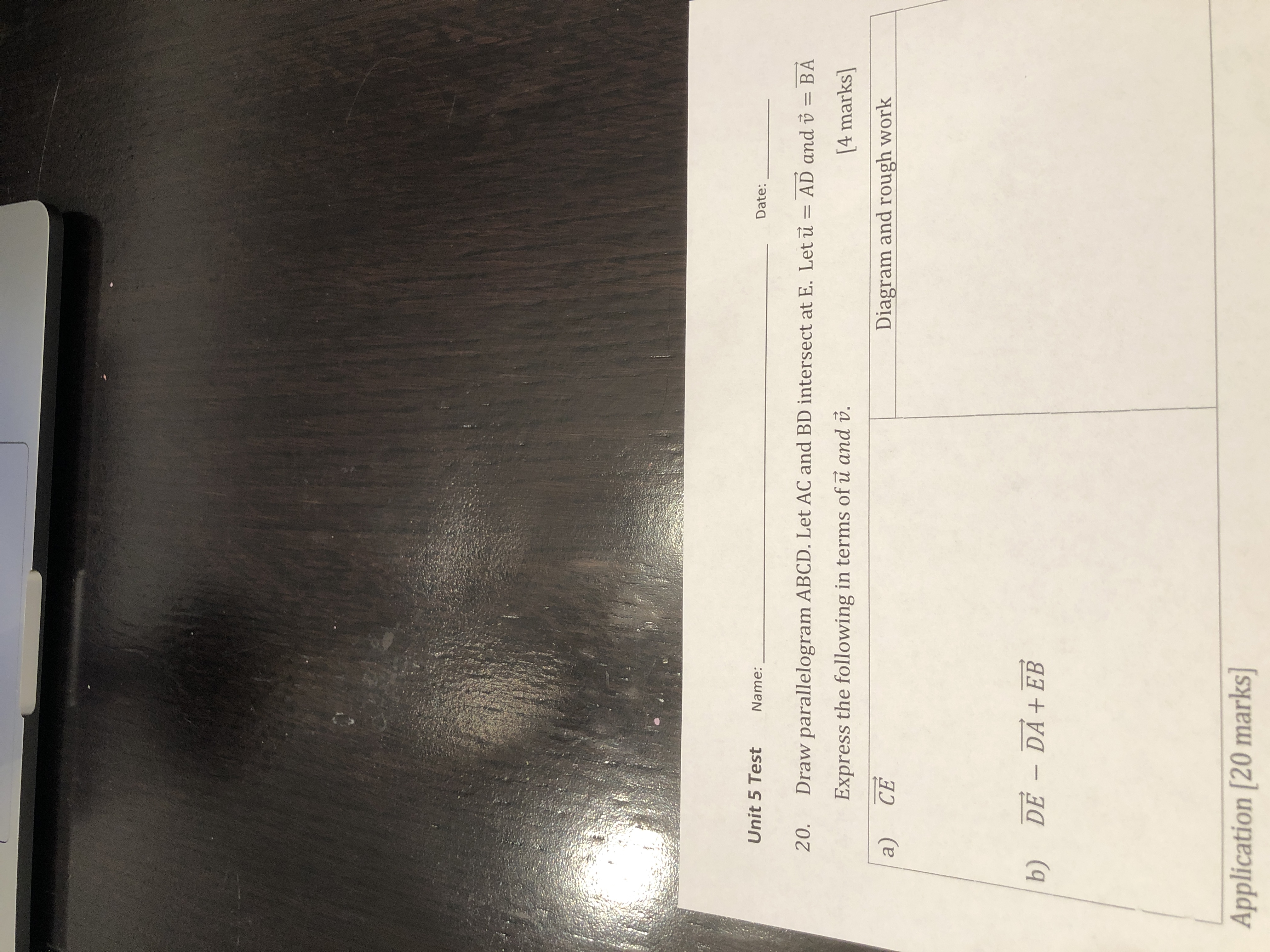 and BD intersect at E. Let u = AD and v =