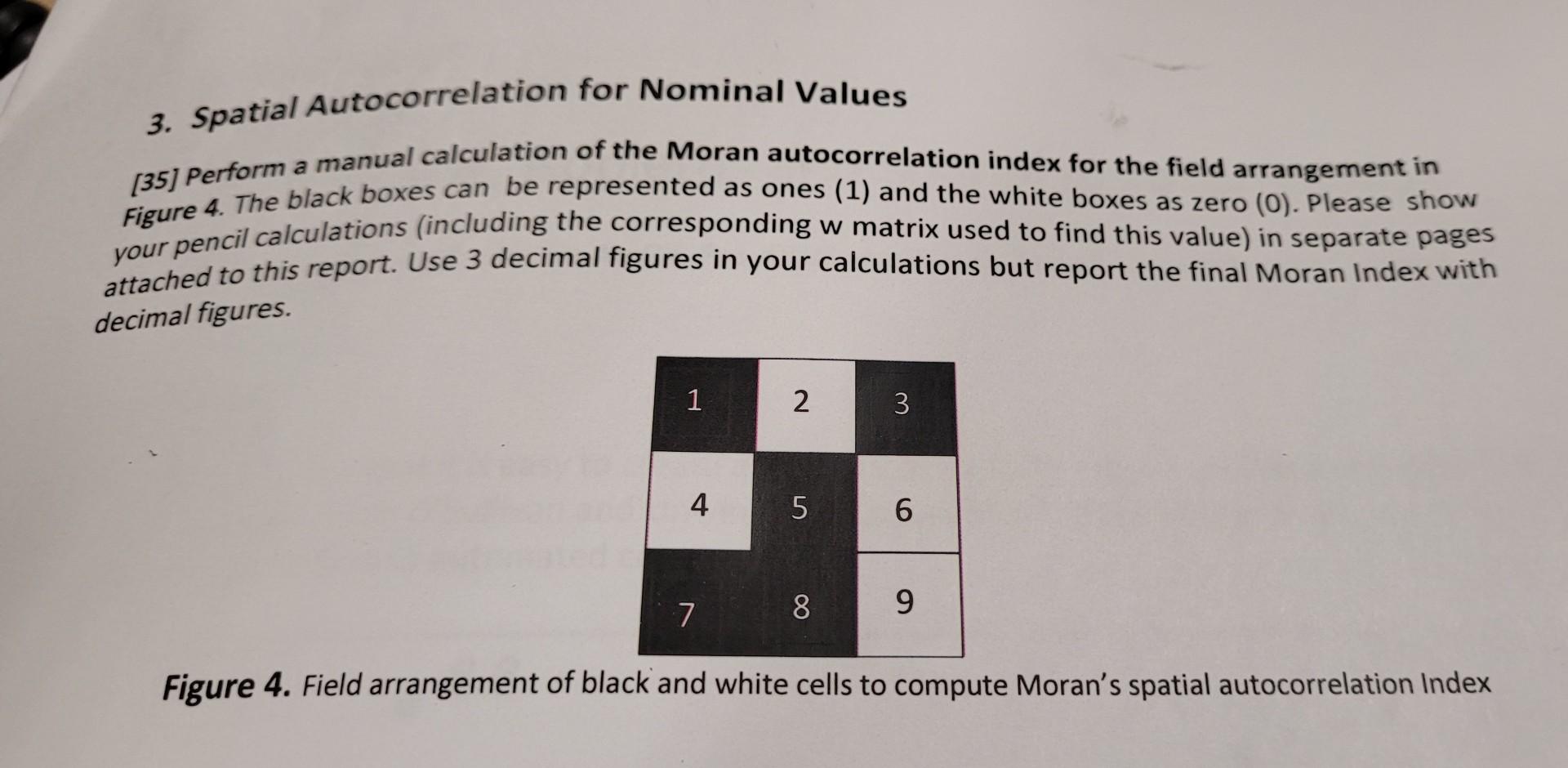  3. Spatial Autocorrelation for Nominal Values (35] Perform a manual calculation