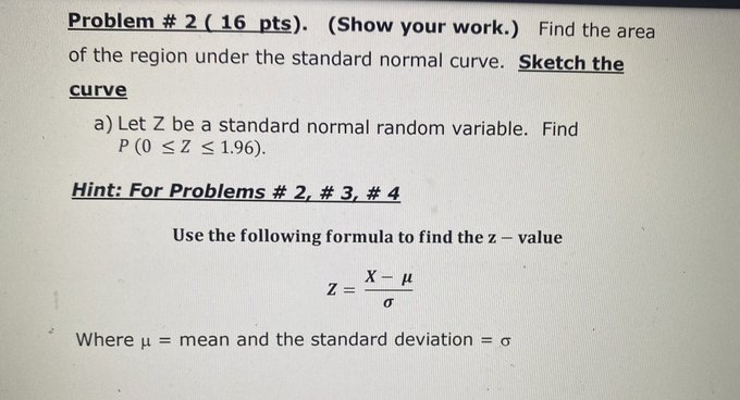 area of the region under the standard normal curve. Sketch the curve