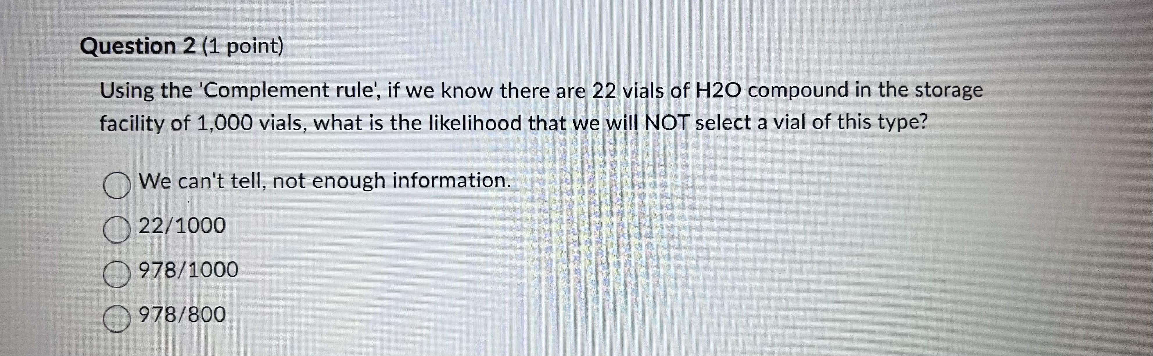 there are 22 vials of H20 compound in the storage facility of