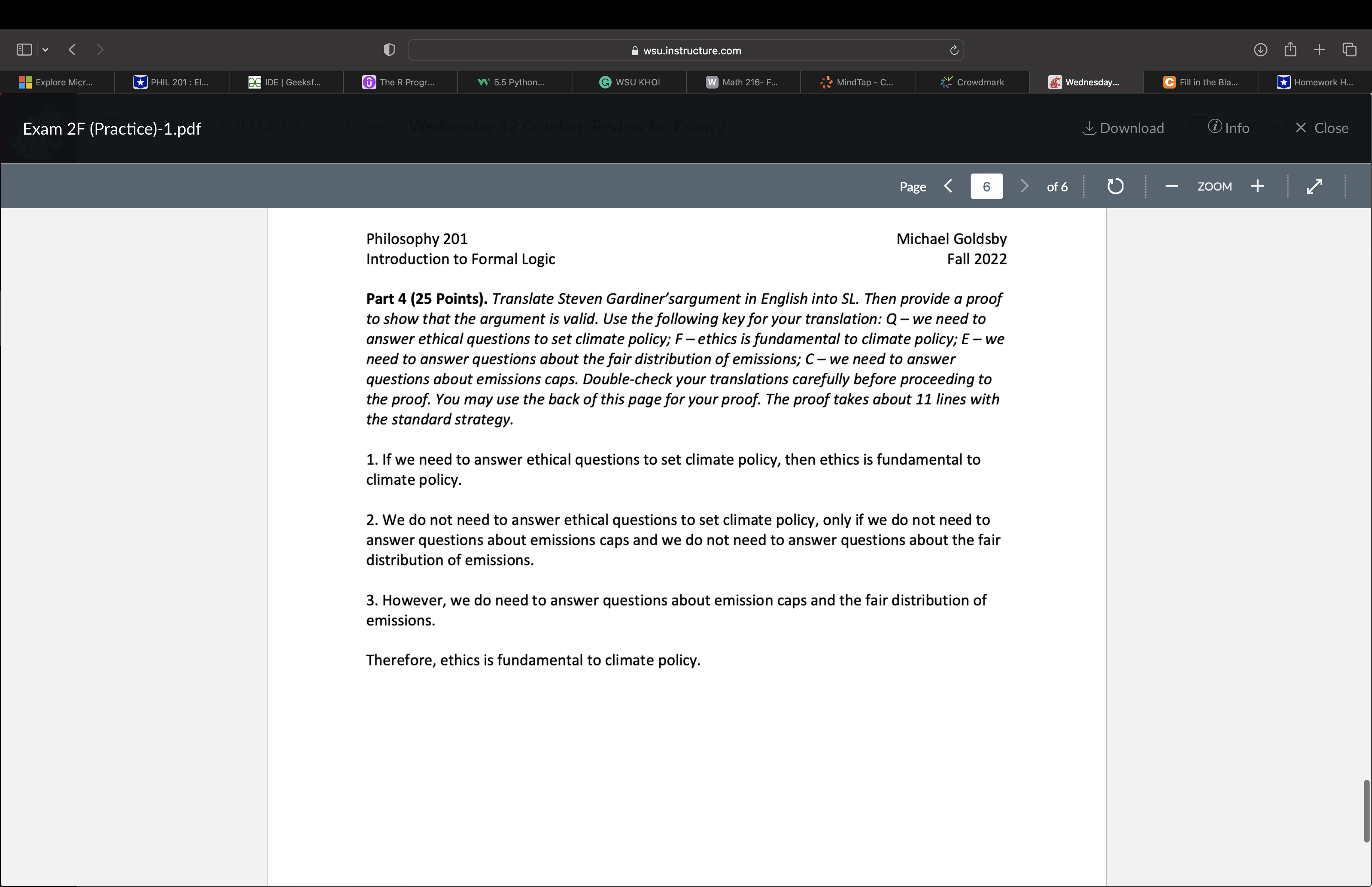 Wednesday Page T) (~SVT)&P (about 10 lines, according to the standard strategy)wsu.instructure.com