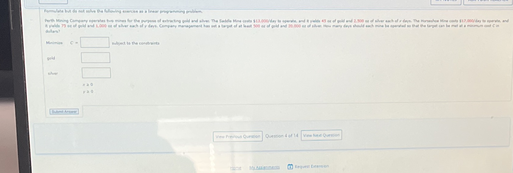 programming problem, Perth Mining Company operates two mines for the purpose of