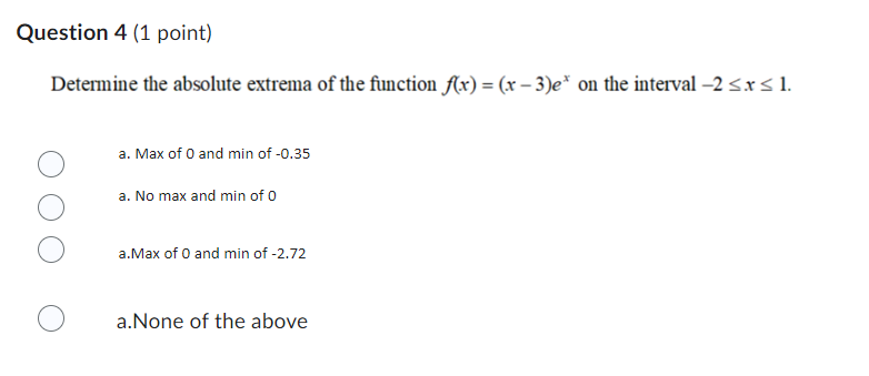O No min and no max 0 None of the above
