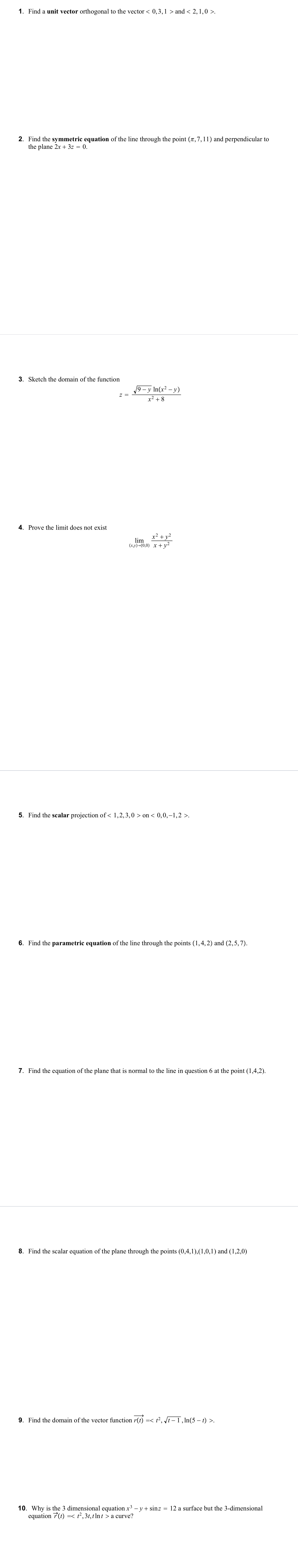  1. Find a unit vector orthogonal to the vector and .