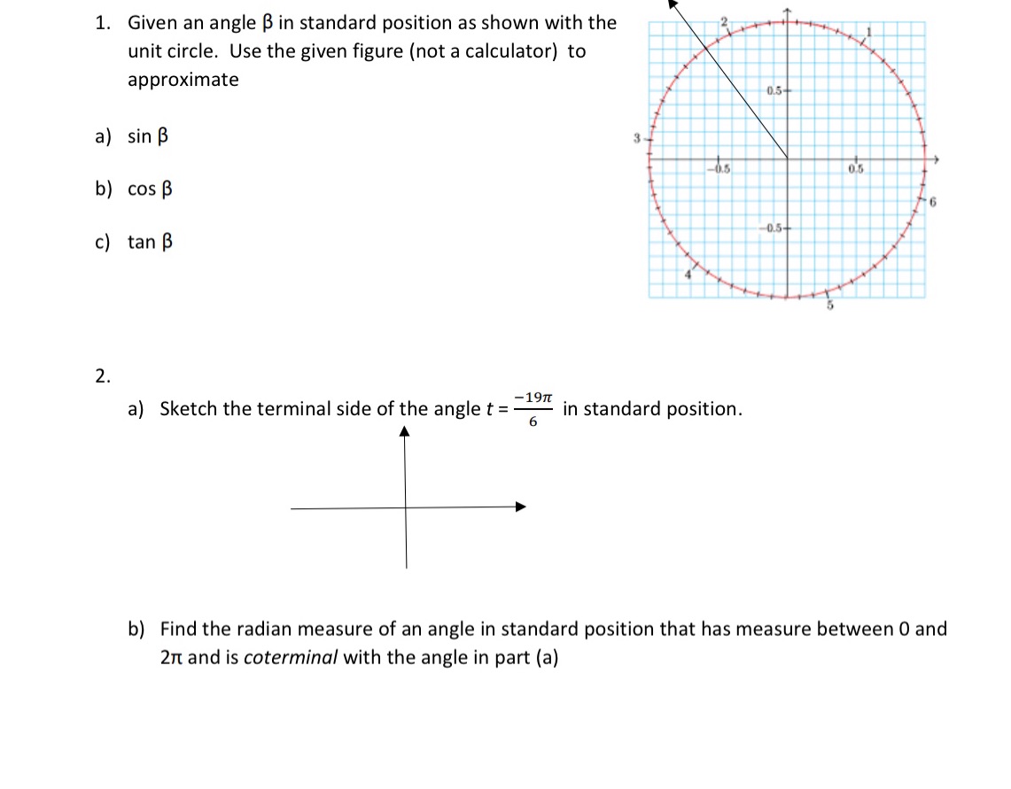 B in standard position as shown with the unit circle. Use the
