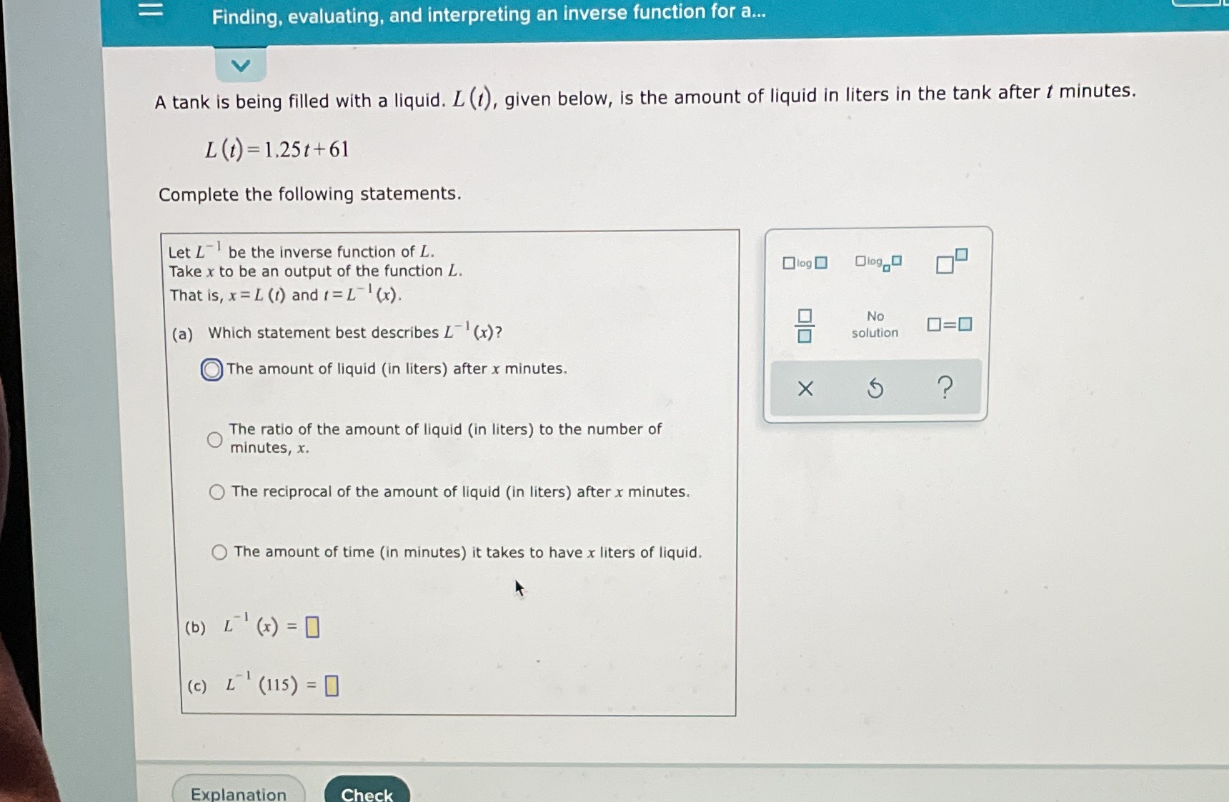 = Finding, evaluating, and interpreting an inverse function for a.. V