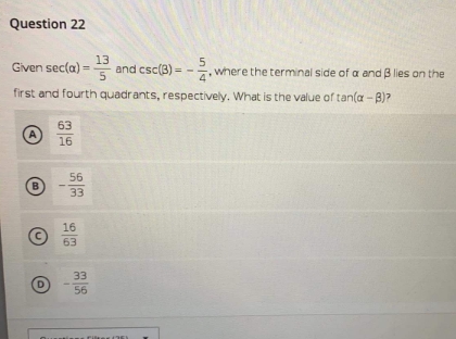 = = =, where the terminal side of a and B lies