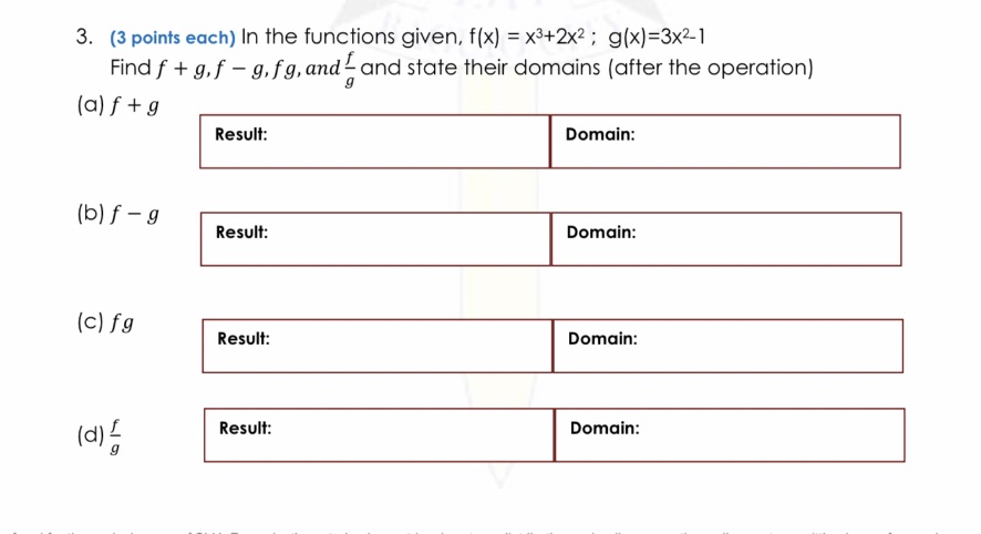  3. (3 points each) In the functions given, f(x) = x3+2x2