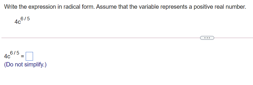 a positive real number. 65 4c 40615=D (Do not simplify.)