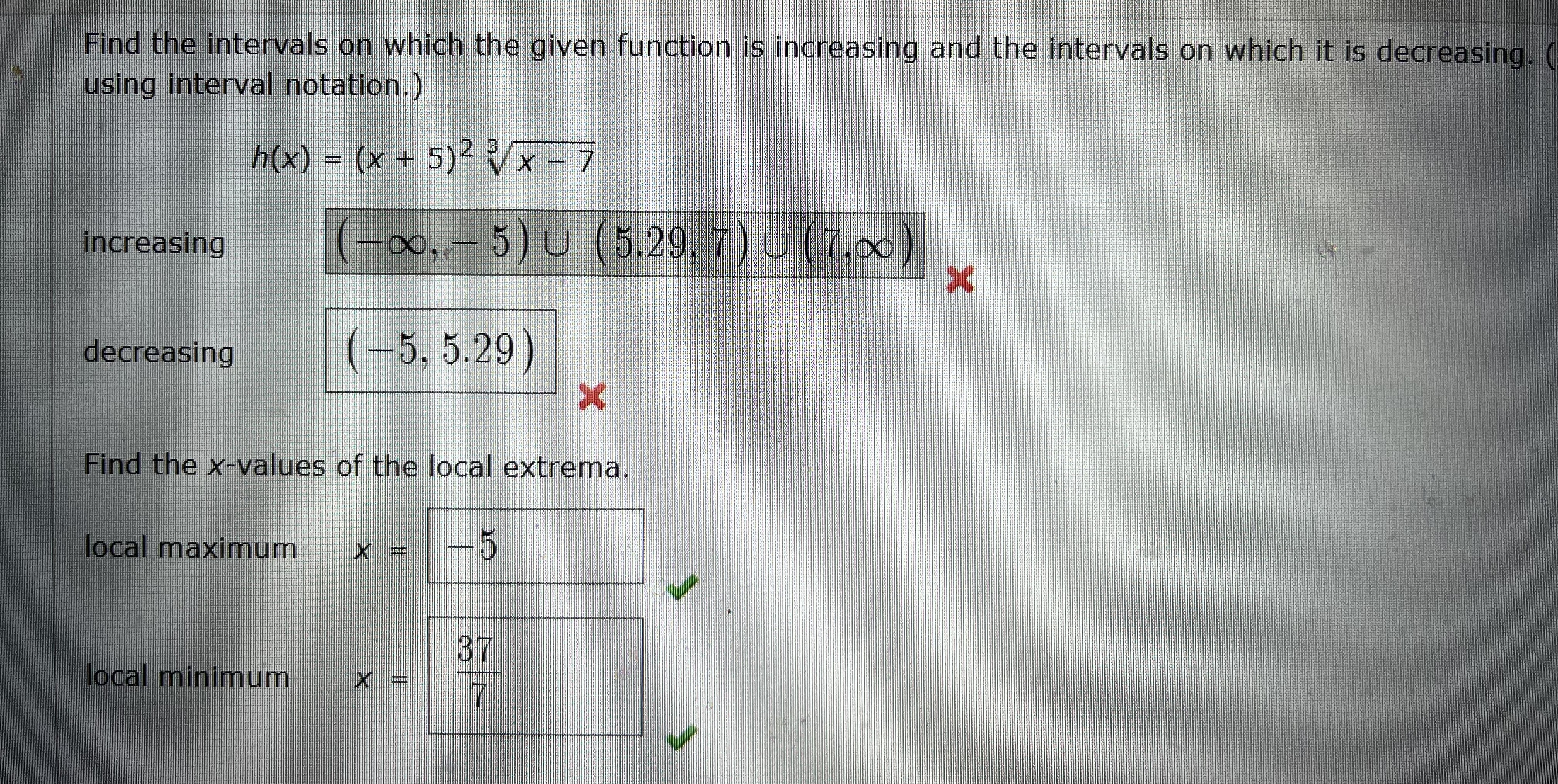 the intervals on which it is decreasing. using interval notation.) h (x)