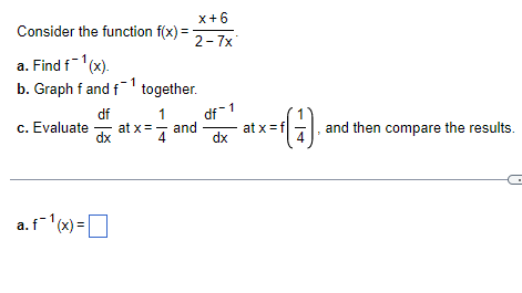 x+6 Consider the function f(x) = 2-7x a. Find f (xx)