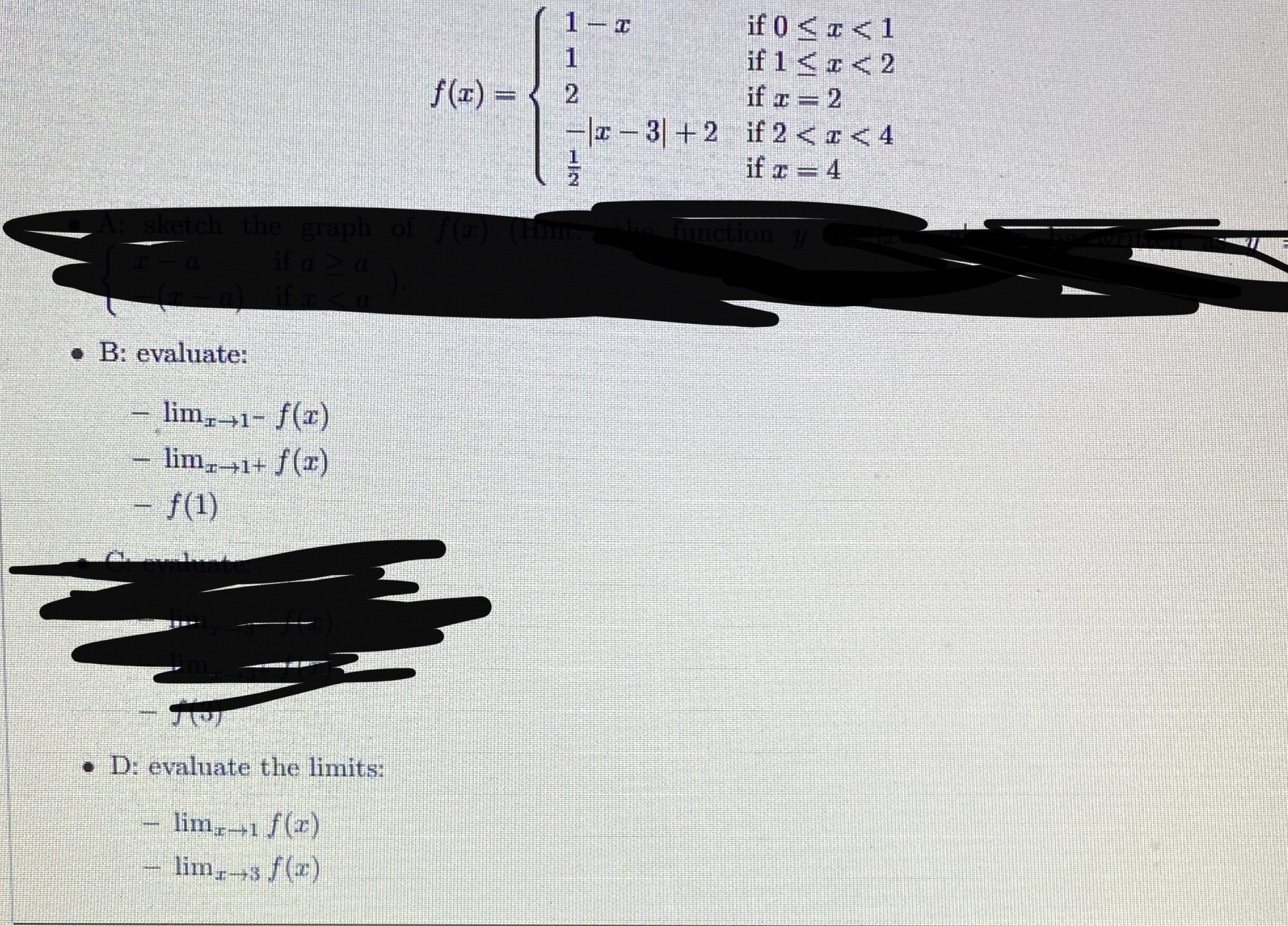 . B: evaluate: - lim,-+1- f(1) - lim-+1+ f(x) - f (1)