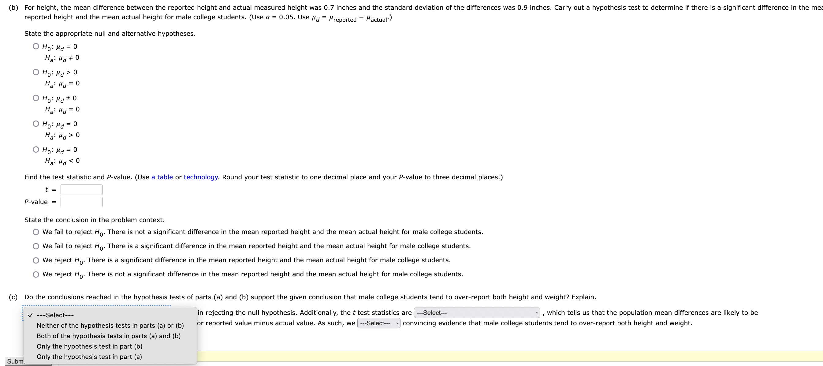 actual measured height was 0.7 inches and the standard deviation of the