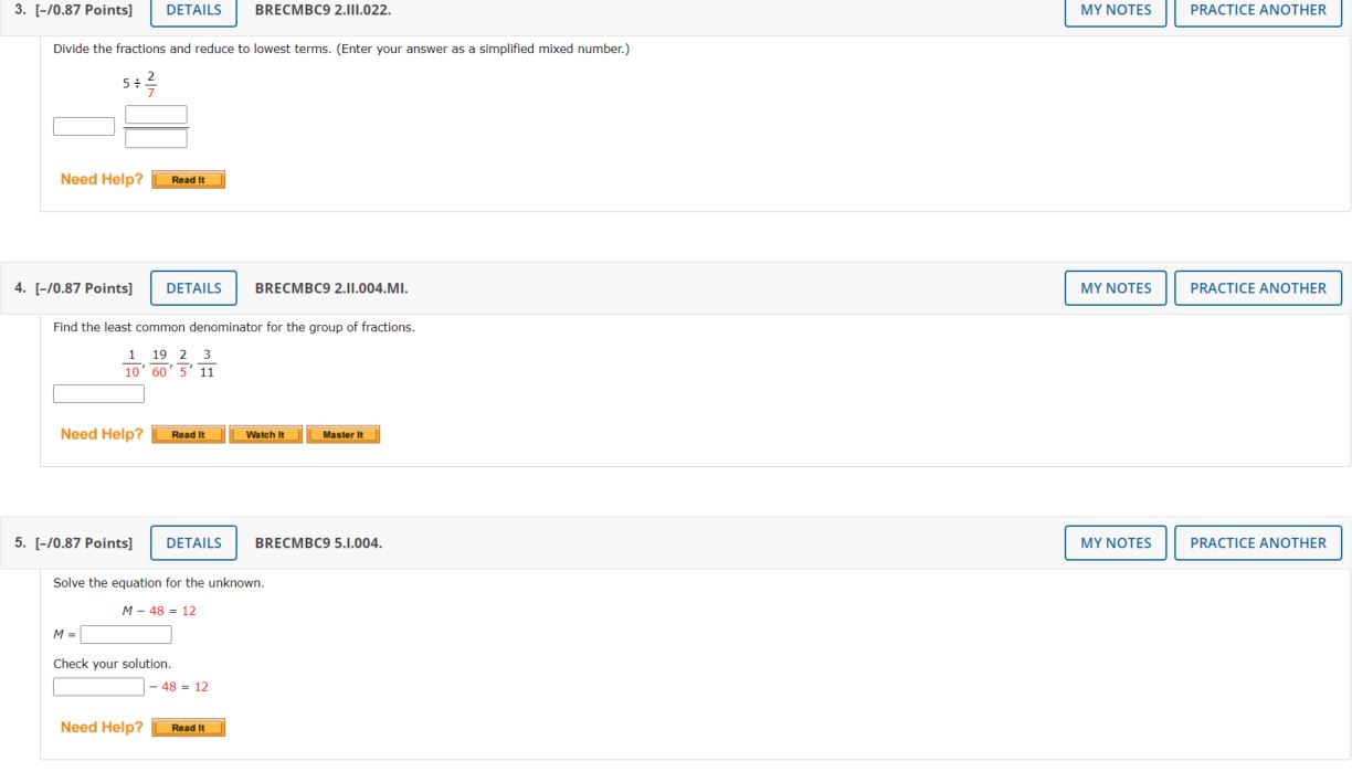 a simplified mixed number.) 5+ . Need Help? Read It 4. [-/0.87
