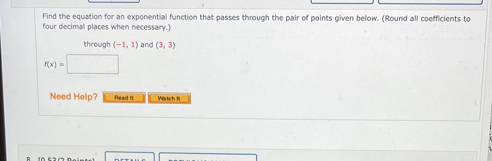 Find the equation for an exponential function that passes through the