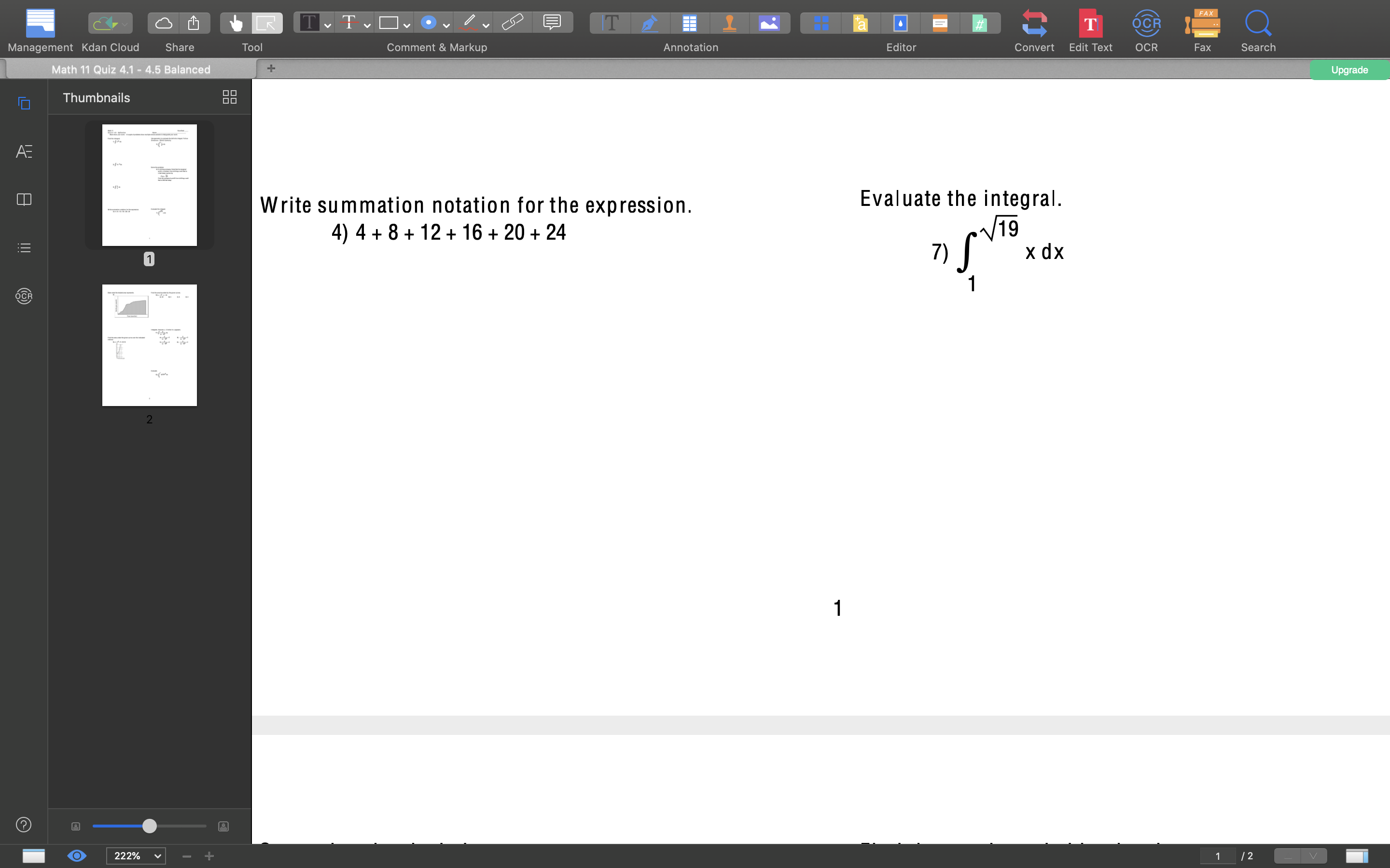 Annotation Editor Convert Edit Text OCR Fax Search Math 11 Quiz 4.1