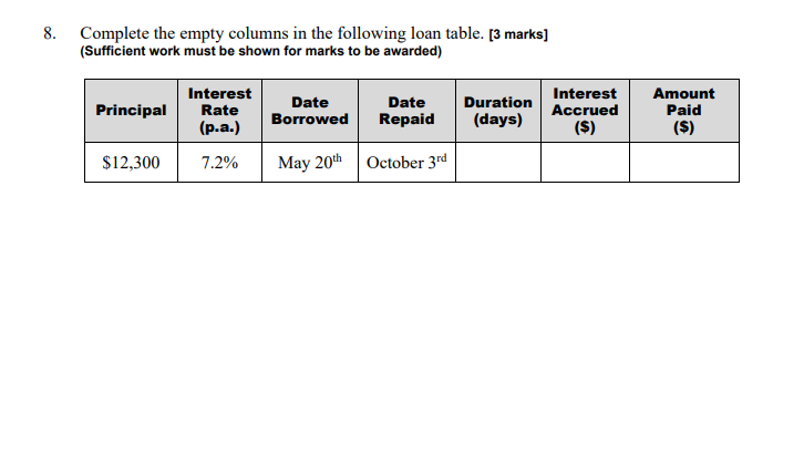 marks] (Sufficient work must be shown for marks to be awarded) Interest