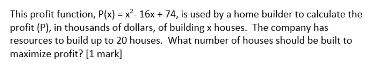 by a home builder to calculate the prot (P), in thousands of