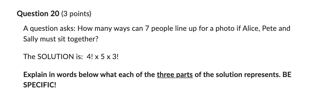  Question 20 (3 points) A question asks: How many ways can