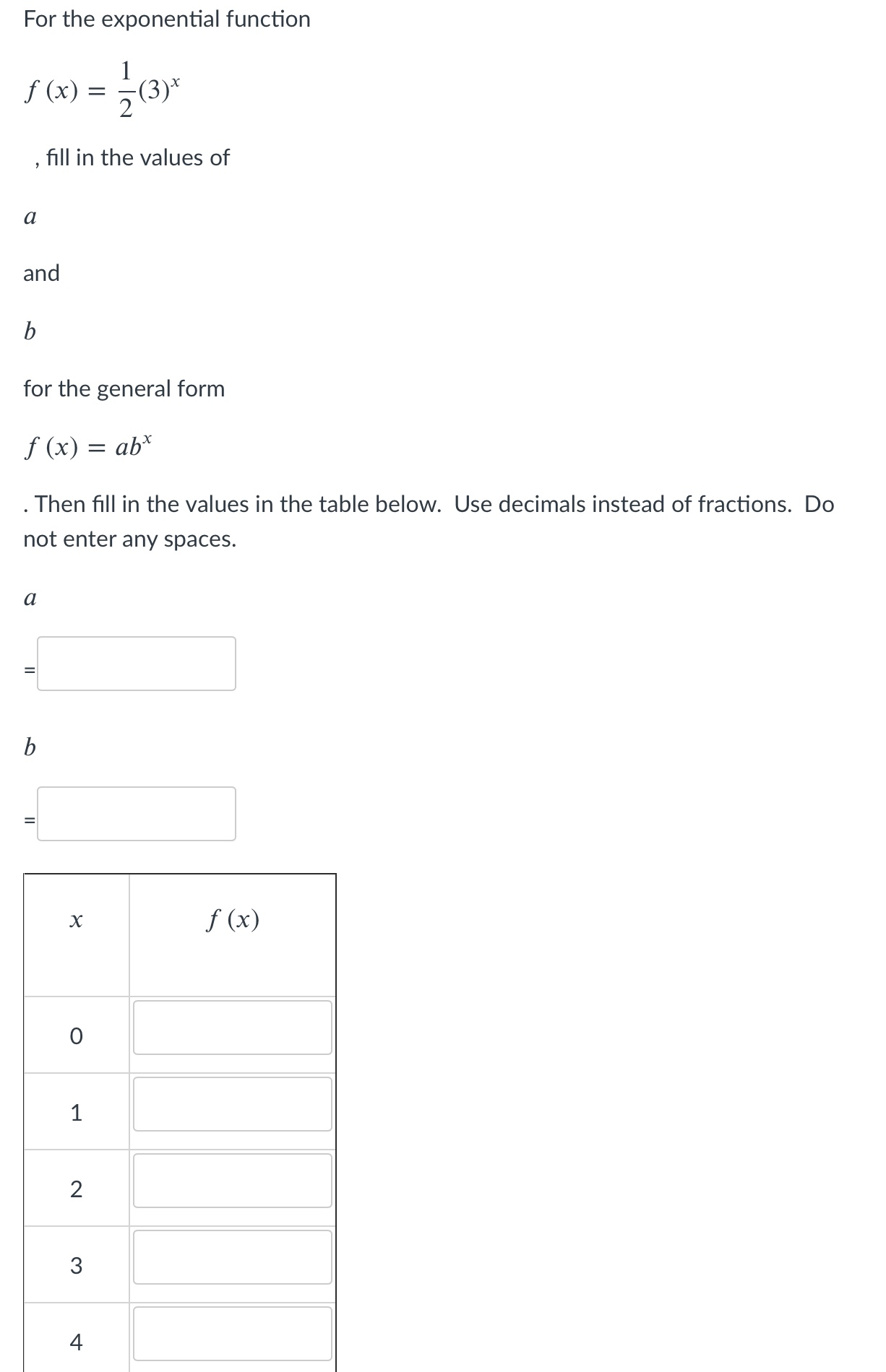in the values of a and b for the general form f