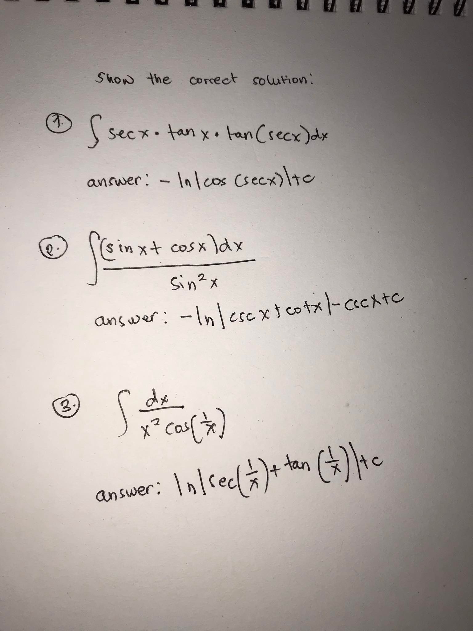  Show the correct solution: [ secx . tan x . tan