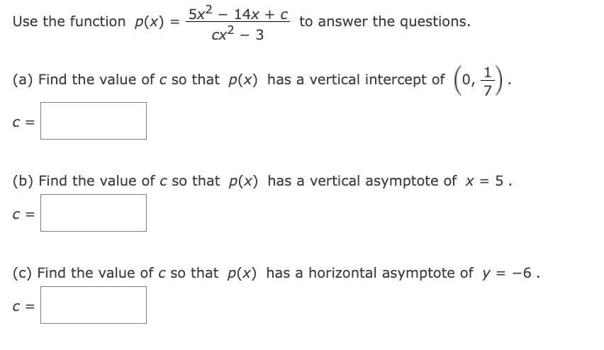 answer the questions. (a) Find the value of c so that p(x)