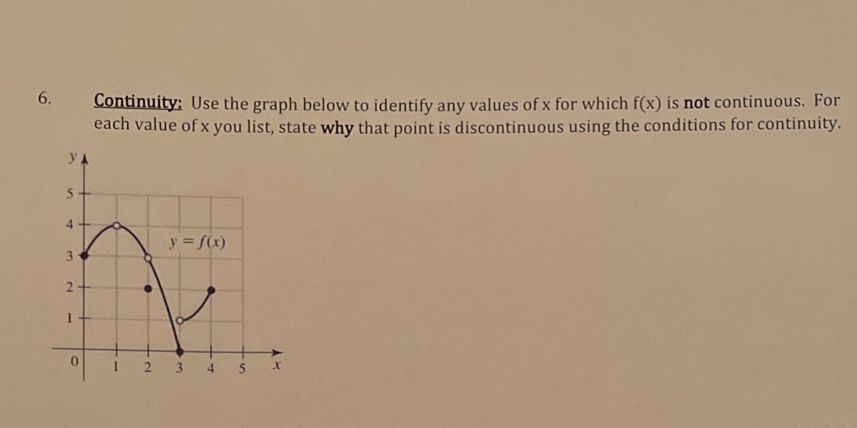 x for which f(x) is not continuous. For each value of x