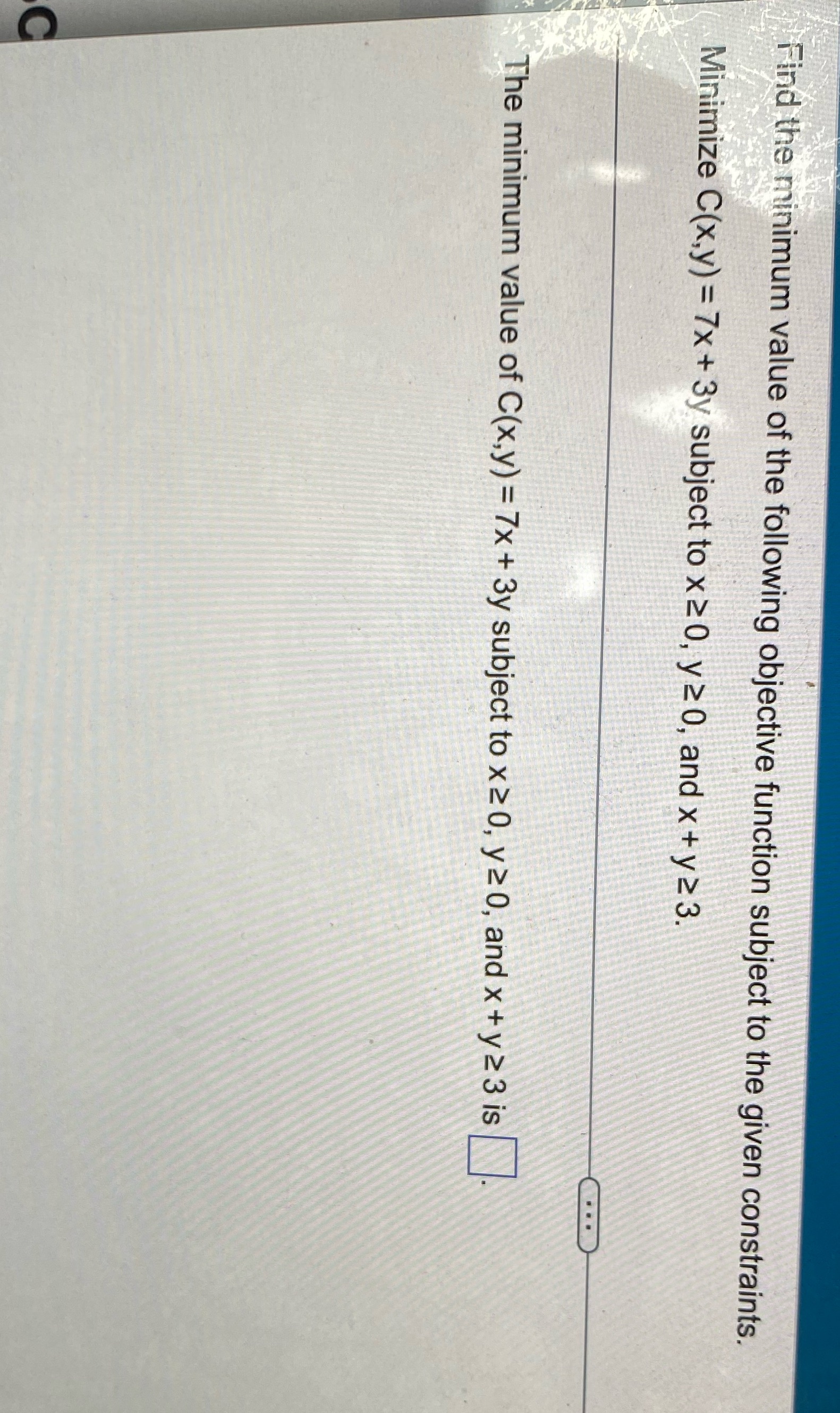 Find the minimum value of the following objective function subject to