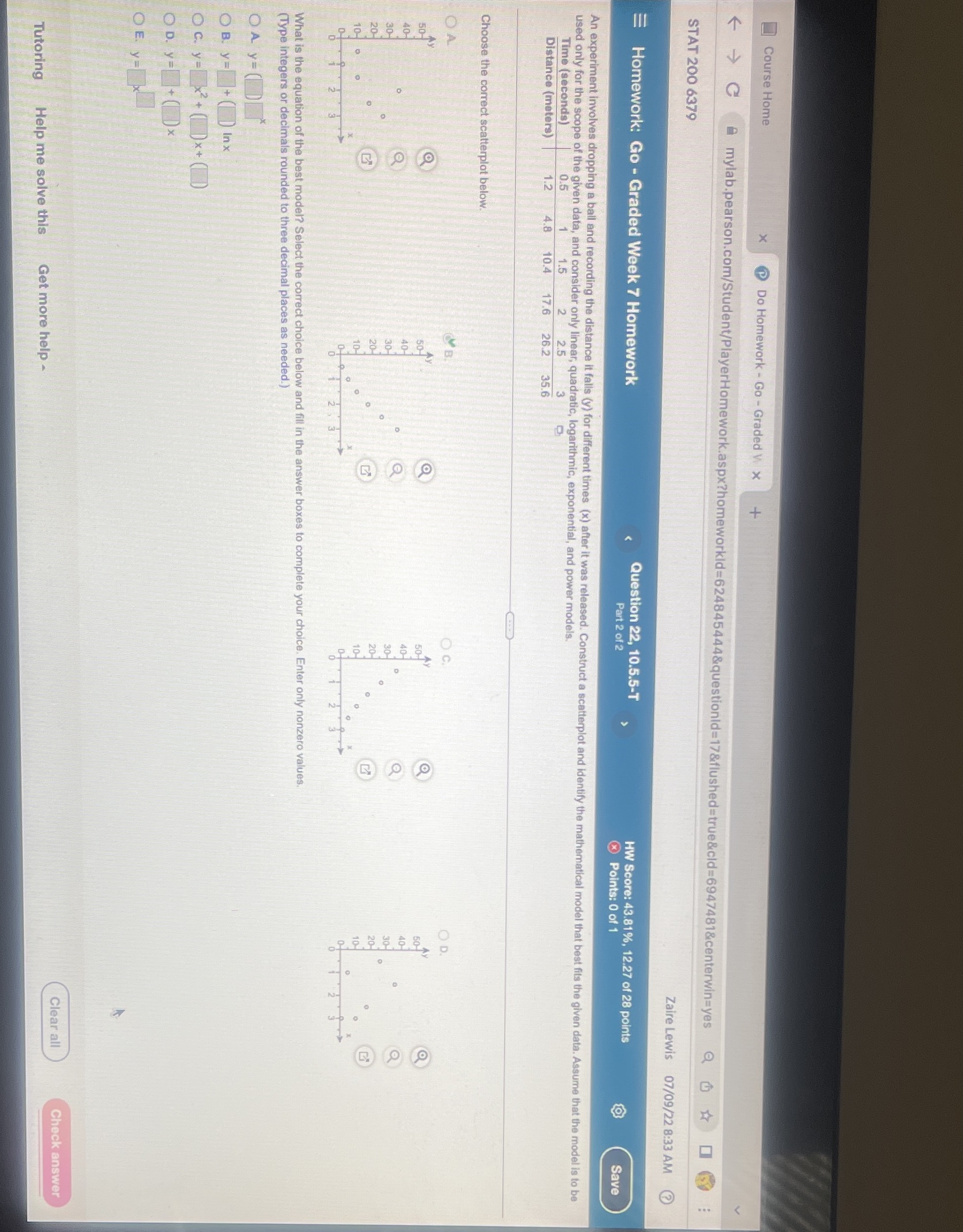 + C A mylab.pearson.com/Student/PlayerHomework.aspx?homeworkid=624845444&questionid=17&flushed=true&cld=6947481&centerwin=yes @ @ * STAT 200 6379 Zaire Lewis