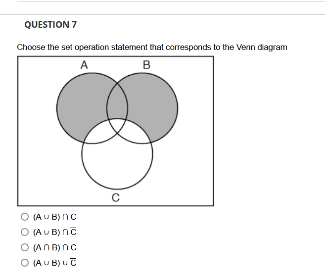 CU (A U B) O Cn (An B) O CU (AnB)QUESTION 5
