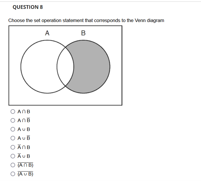 nc O ( AnB) nc O ( A U B) UCQUESTION 8