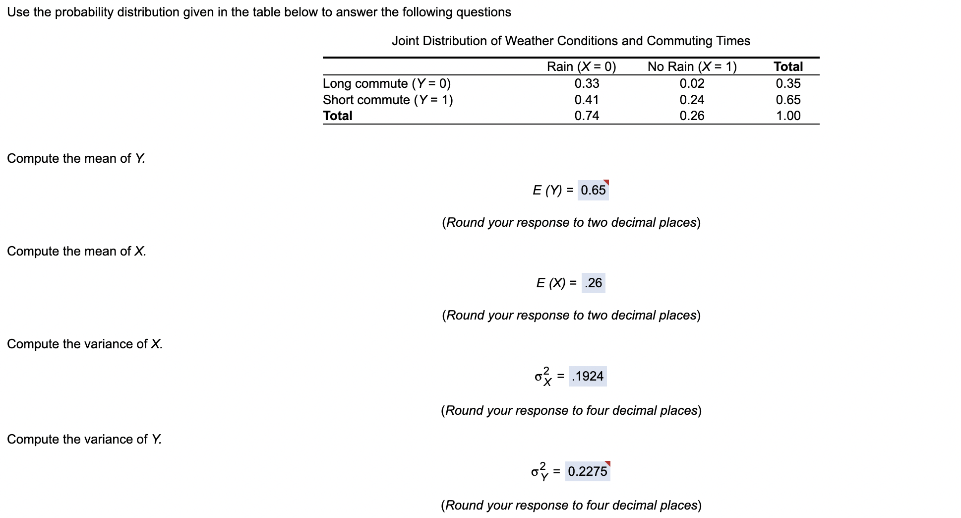  Use the probability distribution given in the table below to answer