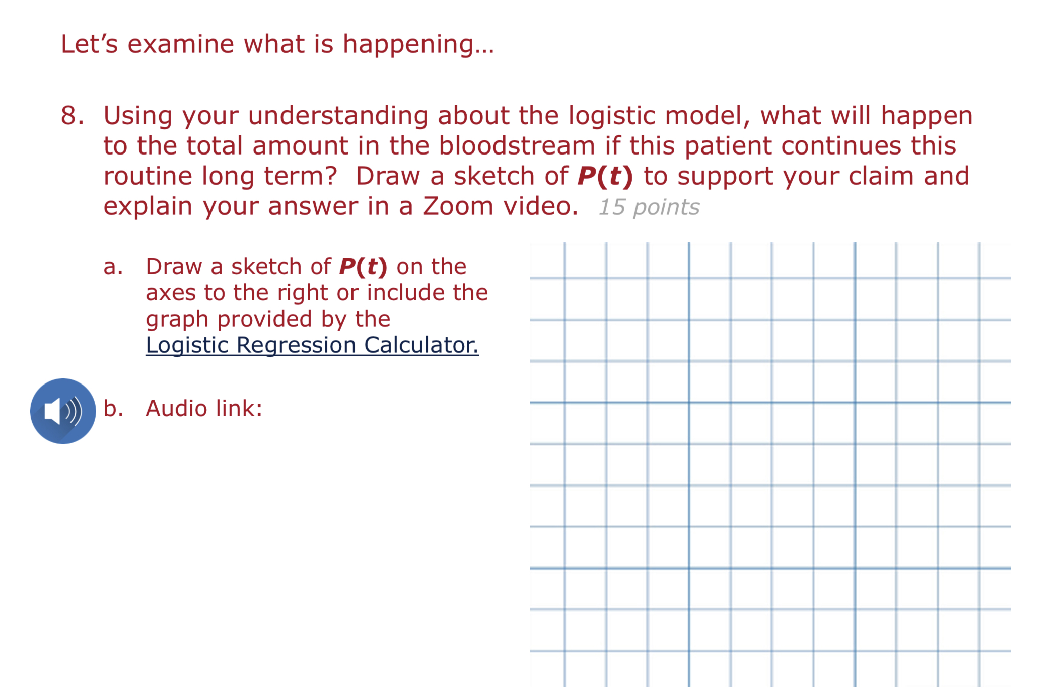 days, P'(t). Show your work! 15pomts Let's examine what is happening... 7.