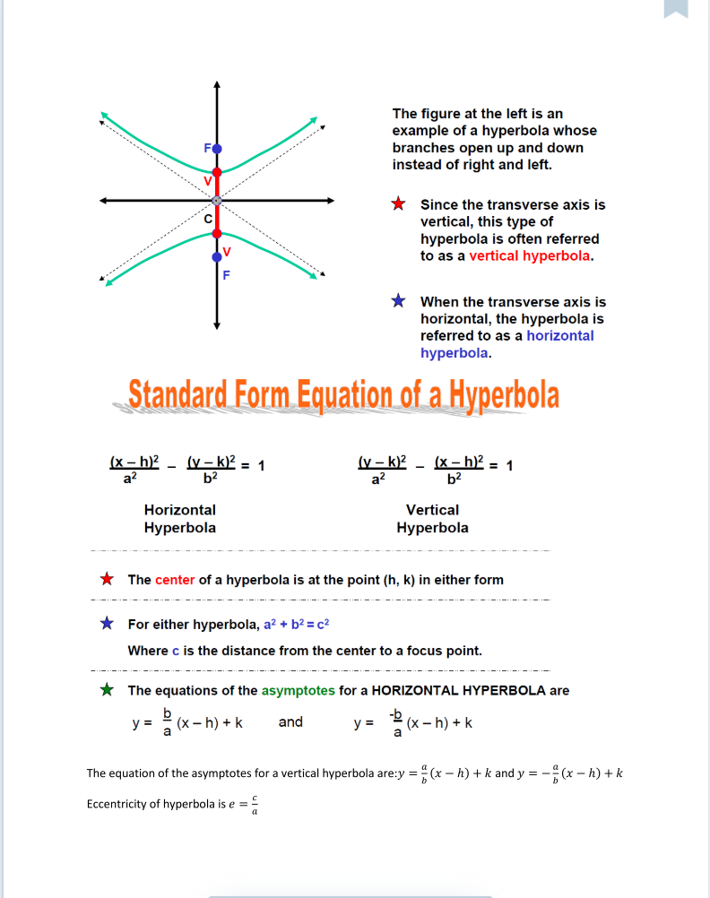 between the foci. *A line through the foci intersects the hyperbola at