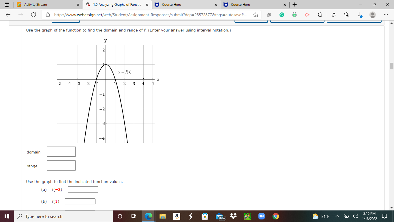 the graph of the function to find the domain and range of